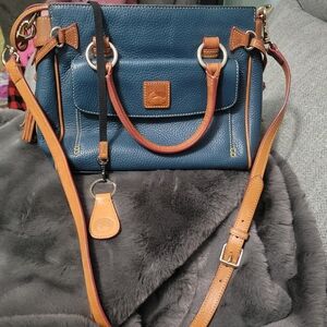 Dooney & Bourke Blue and Tan Leather Satchel